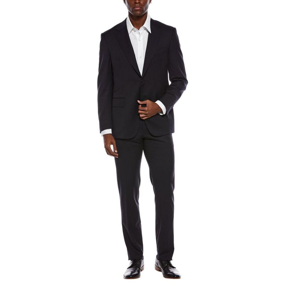 Canali Mens  2Pc Wool Suit With Flat Front Pant, Blue
